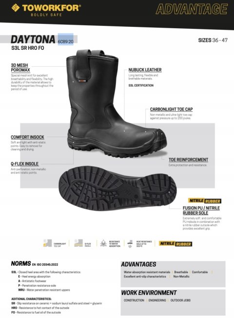 Obuwie robocze buty wysokie ToWorkFor DAYTONA rozmiar 45
