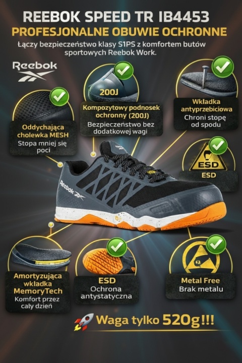 BUTY ROBOCZE SPORTOWE LEKKIE LETNIE BHP REEBOK Speed TR Safety IB4453 S1PS SR ESD