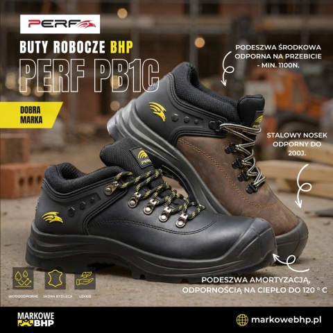 BUTY ROBOCZE MĘSKIE SKÓRZANE PÓŁBUTY BHP PERF PB1C BLACK S3