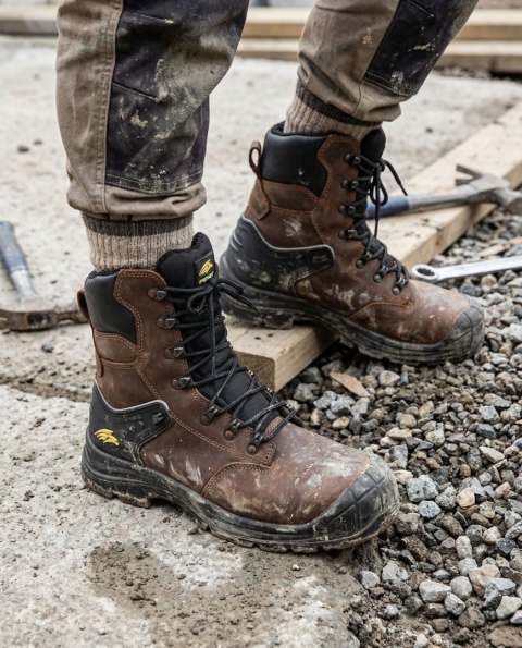 Buty Robocze BHP S3 SRC PERF Brown Wysokie Skóra Licowa Stalowy Nosek